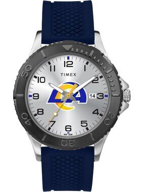Men's Silver Blue Rubber Band Analog NFL Gamer Los Angeles Rams Luminant Watch